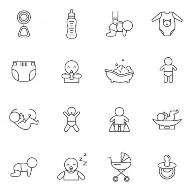 Yeni doğmuş bebekler işaretleri siyah ince çizgi Icon Set. Vektör