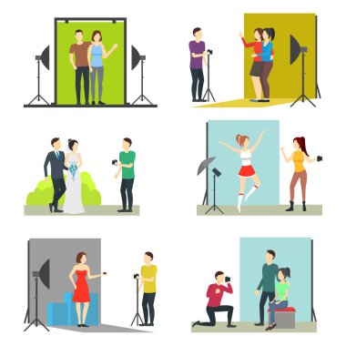Çizgi film fotoğraf Studio kümesi. Vektör