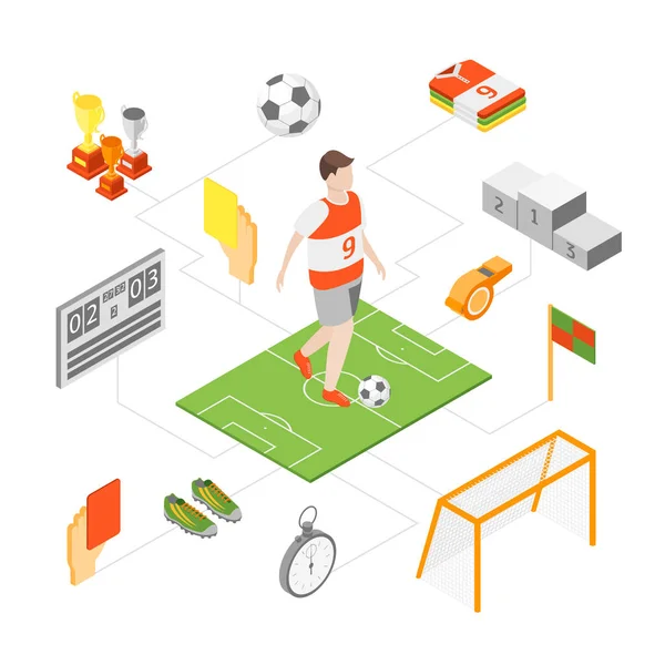 Futbol spor oyunu 3d Icons Set izometrik görünümü işaretler. Vektör — Stok Vektör