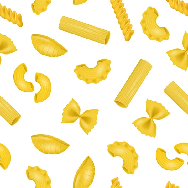 Realistica dettagliata 3d maccheroni asciutti di varia pasta senza cuciture Pattern sfondo. Vettore — Vettoriale Stock