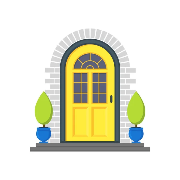 Porte avant jaune dessin animé de la maison. Vecteur — Image vectorielle