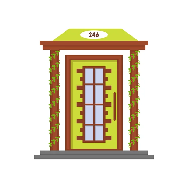 Dibujos animados verde puerta delantera de la casa. Vector — Archivo Imágenes Vectoriales