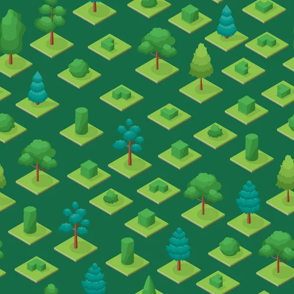 Зеленые деревья Парк беззащитный фон 3d изометрический вид. Вектор — стоковый вектор