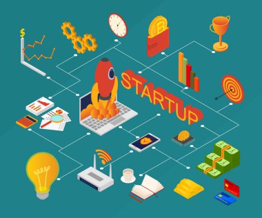 Blockchain başlangıç 3d Icons Set izometrik görünümü imzalar. Vektör