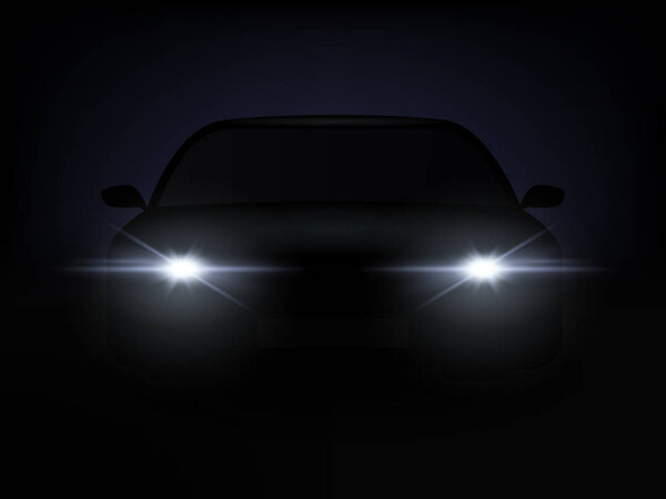 Realistic Car Lights Effect from Darkness Background. Vector