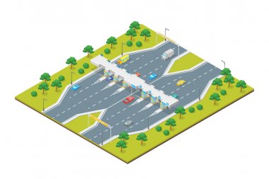 Paralı yol ödeme konsepti 3d izometrik görünümü. Vektör