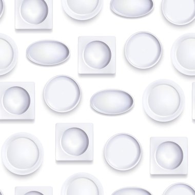 Sorunsuz gerçekçi detaylı 3d beyaz gıda plakaları arka plan desen. Vektör