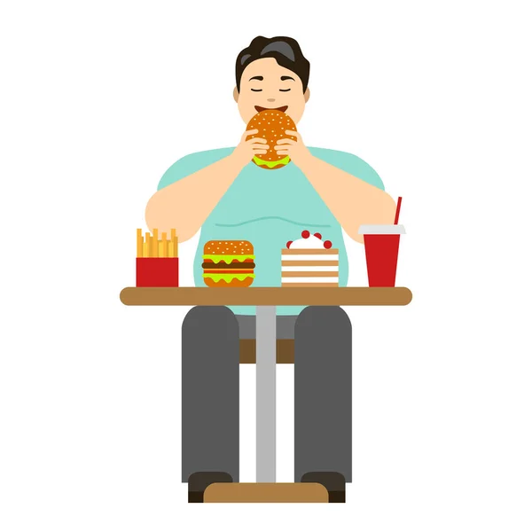 Hombre de dibujos animados comiendo comida rápida. Vector — Archivo Imágenes Vectoriales