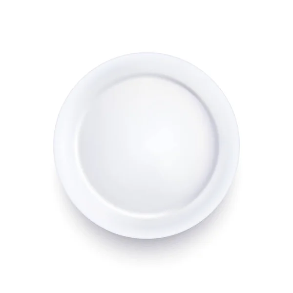 逼真详细的3d 模板空白白色食品板。向量 — 图库矢量图片
