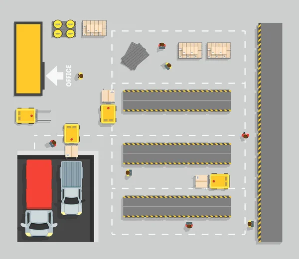 Warehouse Top View Mapa Esquema e Elementos Parte. Vetor — Vetor de Stock