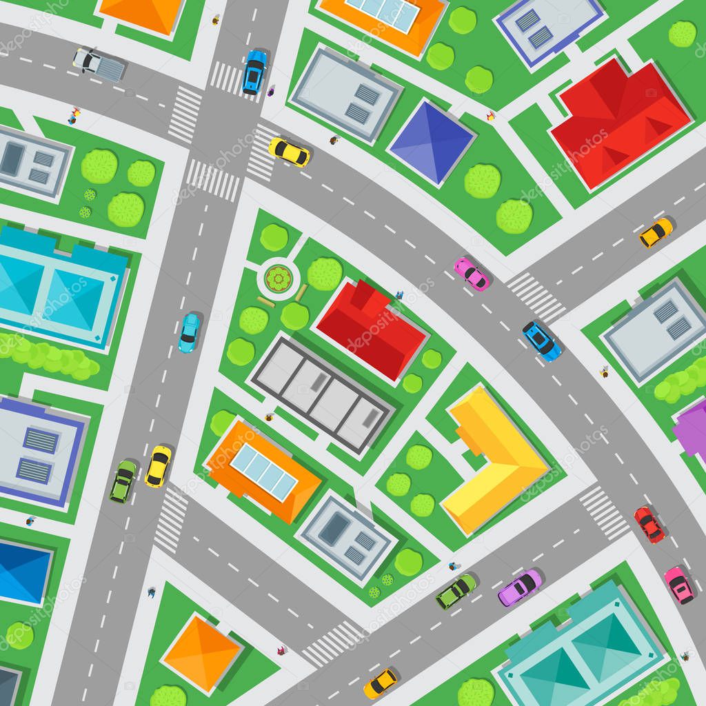 Top View City Streets Map Background Card. Vector
