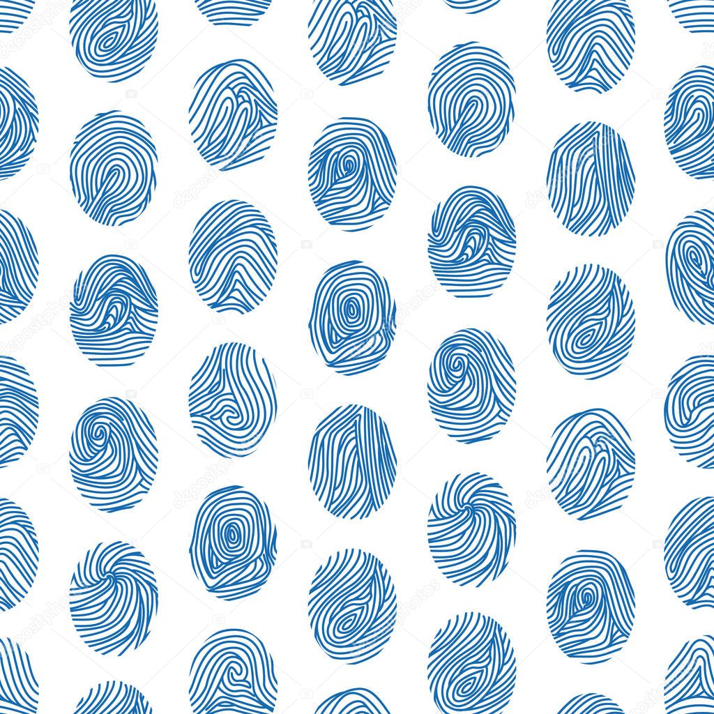 Various Unique Fingerprints Seamless Pattern Background. Vector