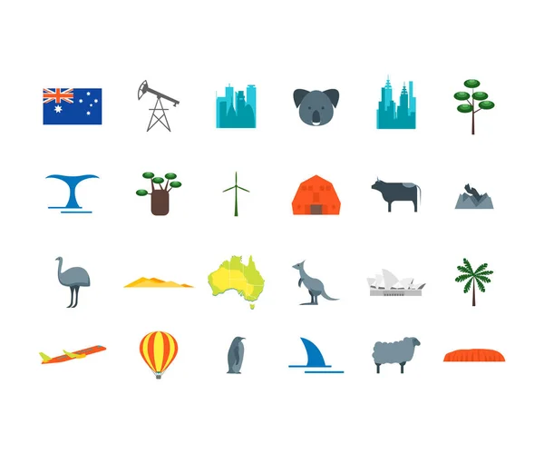 Dibujos animados Color Australia Travel Icon Set. Vector — Archivo Imágenes Vectoriales