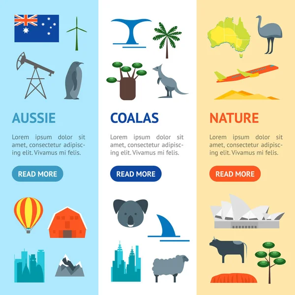 Cartoon Color Australia Descubre Concept Travel Banner Vecrtical Set. Vector — Vector de stock