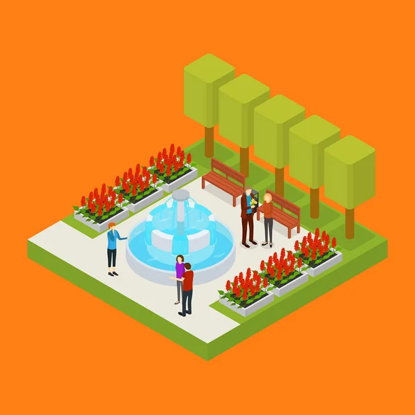 City Public Park or Square Object 3d Isometric View. Vector — Stock Vector