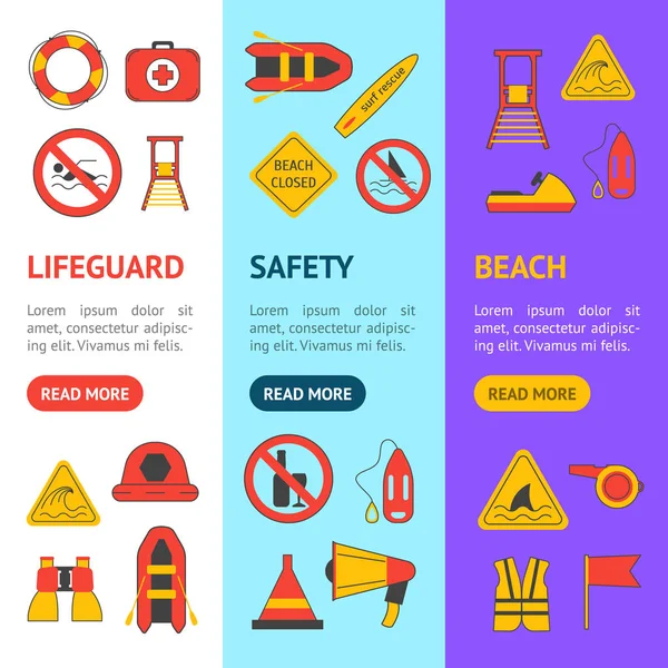 Cartoon Lifeguard Banner Vecrtical Set. Vektor - Stok Vektor