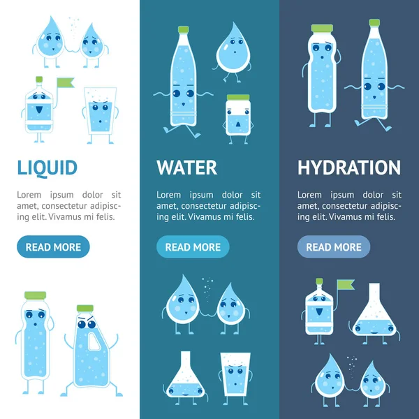 Κινουμένων σχεδίων μπουκάλι νερό αστεία συναισθήματα Banner Vecrtical σύνολο. Διάνυσμα — Διανυσματικό Αρχείο