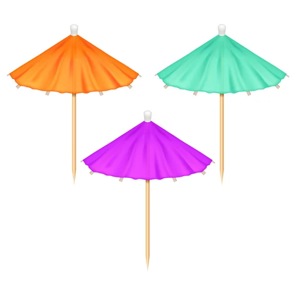 Ensemble de parapluie de cocktail couleur détaillée 3d réaliste. Vecteur — Image vectorielle
