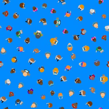 Çizgi film Renkli İnsanlar Üst Görünüm Kusursuz Desen Arkaplanı. Vektör