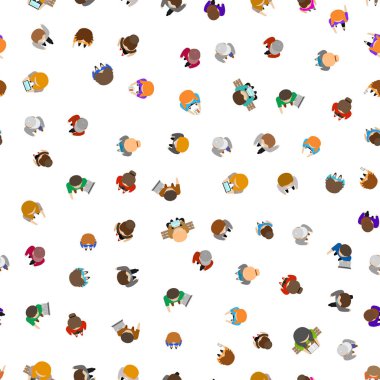 Çizgi film Renkli İnsanlar Üst Görünüm Kusursuz Desen Arkaplanı. Vektör