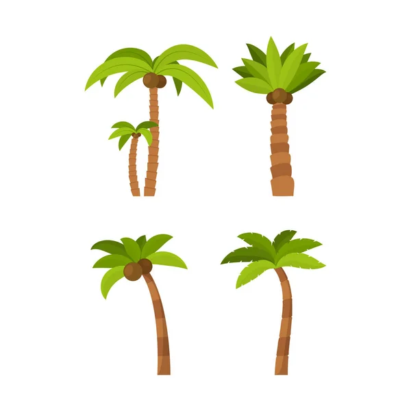 Cor dos desenhos animados Palma Tree Icon Set. Vetor — Vetor de Stock