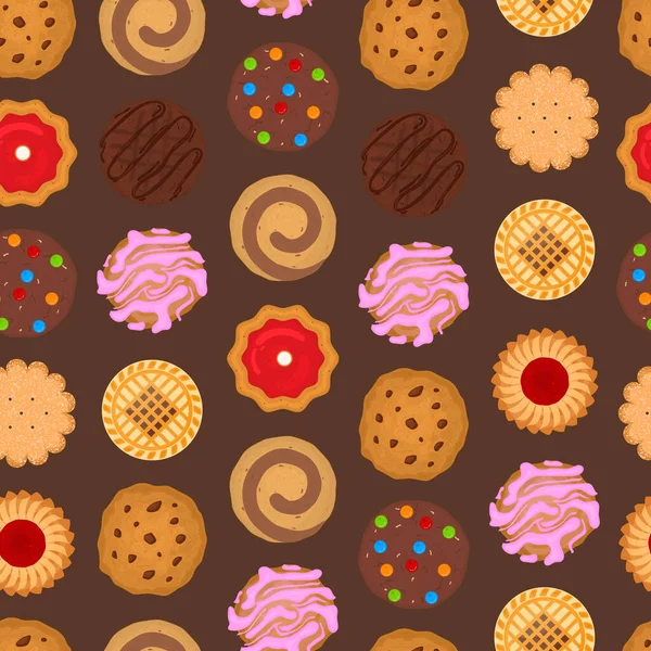 Couleur de bande dessinée Cookies ronds Modèle sans couture Arrière-plan. Vecteur — Image vectorielle