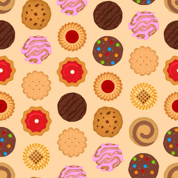 Cartoon-Farbe runde Cookies nahtlose Muster Hintergrund. Vektor — Stockvektor
