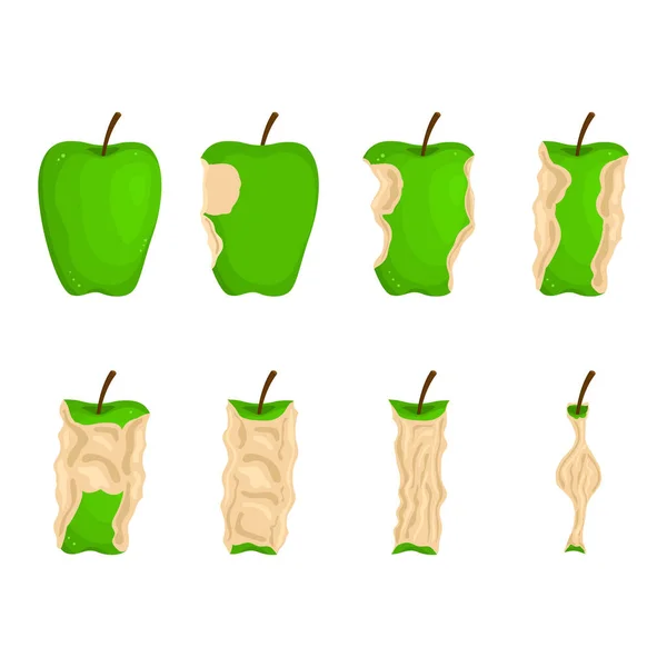Fasi di colore dei cartoni animati di mangiare Apple Icone Set. Vettore — Vettoriale Stock