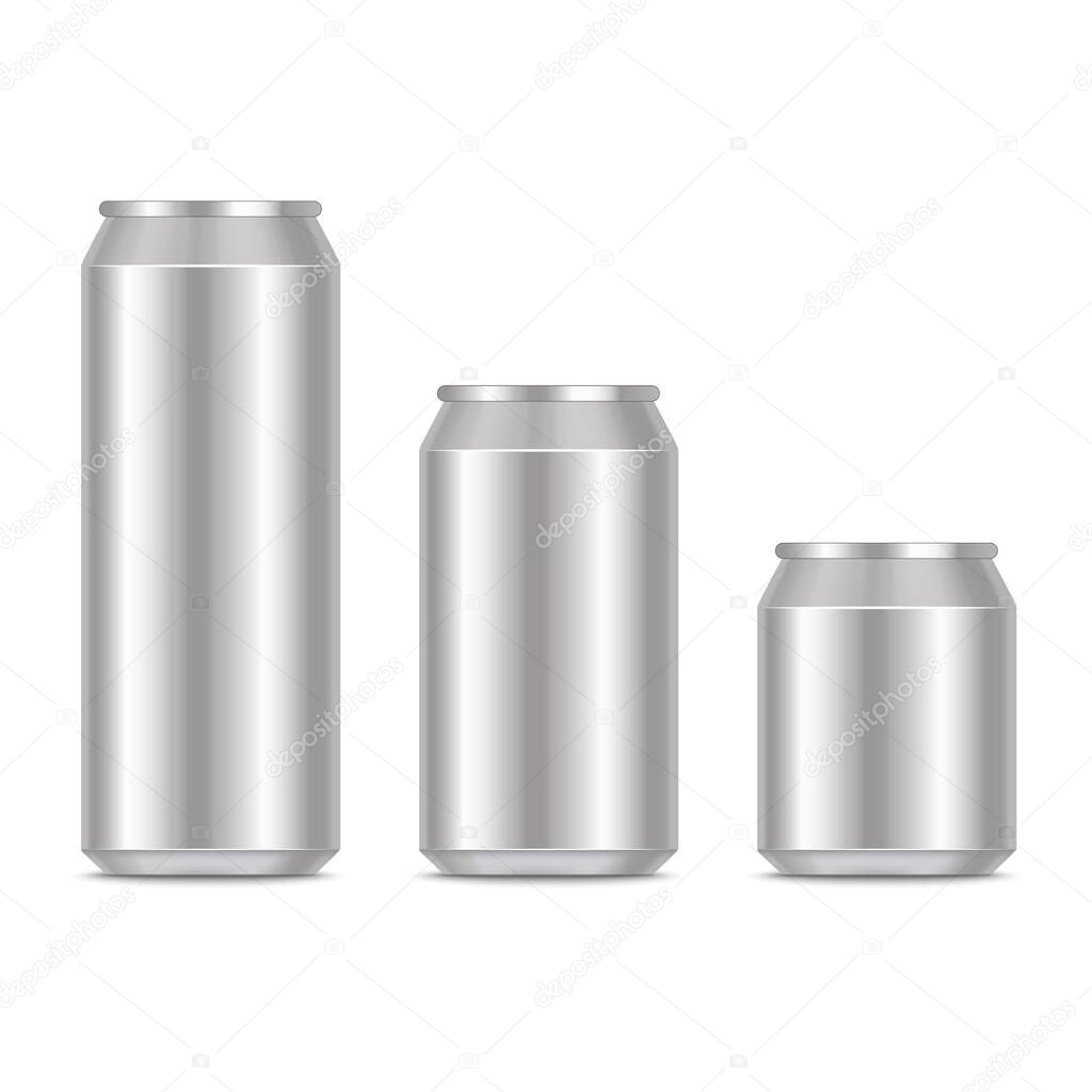 Realistic Detailed 3d Blank Metal Can Template Mockup Set. Vector