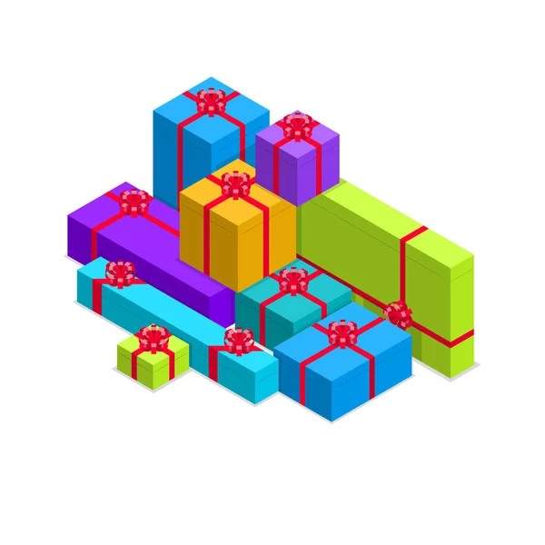 Concept de pile cadeau 3d vue isométrique. Vecteur — Image vectorielle