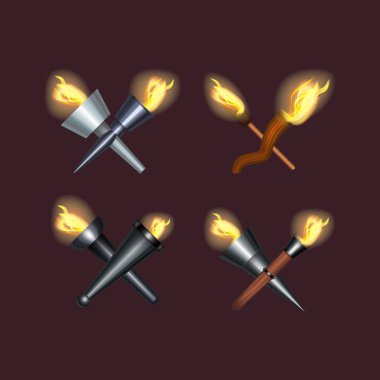 Gerçekçi Detaylı 3d Alev Haçı Seti. Vektör