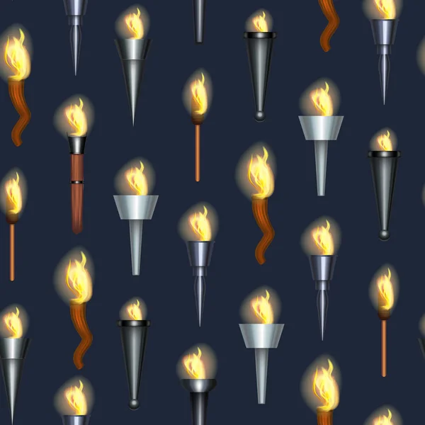 Réaliste détaillée 3d Torche Flamme sans couture motif arrière-plan. Vecteur — Image vectorielle