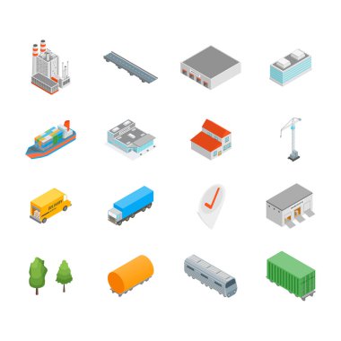 Lojistik Ulaşım Konsepti Simge 3 boyutlu Isometric Görünümü ayarla. Vektör