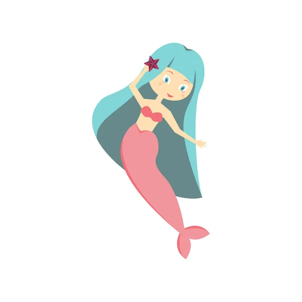 Cartoon Color Character Mermaid Girl on a White. Vector — Stock Vector