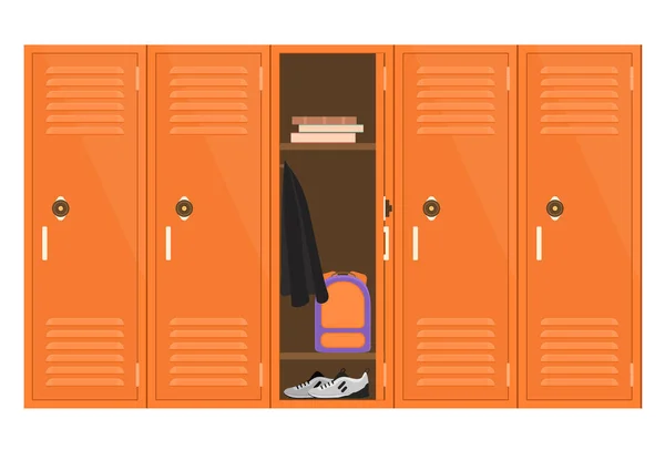 Cartoon-Farbe Metall Schulschließfächer mit einem offenen. Vektor — Stockvektor