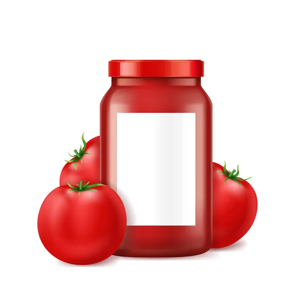 Realista detallado 3d jarra de salsa de tomate. Vector — Archivo Imágenes Vectoriales