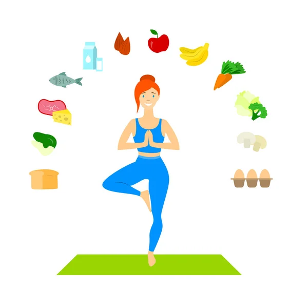 Cartoon Color Character Person and Healthy Food Concept. Vector — Stock Vector
