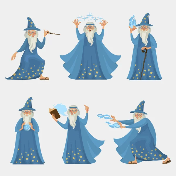 Personaggi dei cartoni animati People Wizard Icon Set. Vettore — Vettoriale Stock