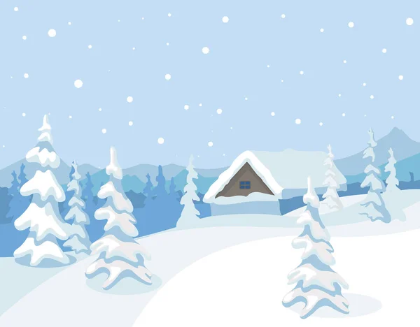 Dibujos animados color invierno paisaje escena concepto. Vector — Vector de stock