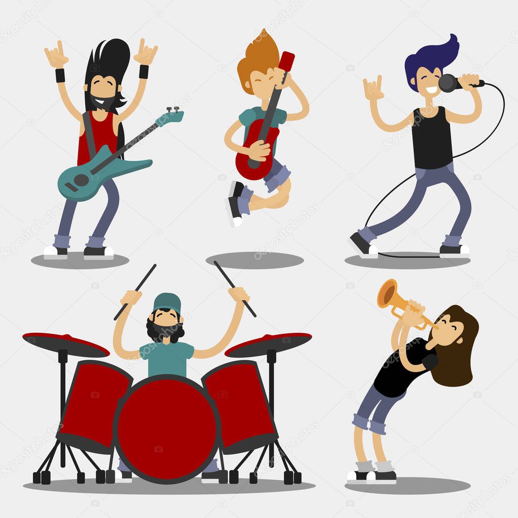 Cartoon Characters People Musicians Icon Set. Vector