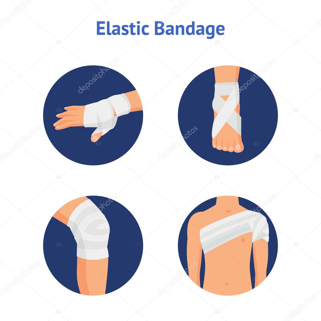 Elastic Medical Bandage Icon Set Body Parts. Vector