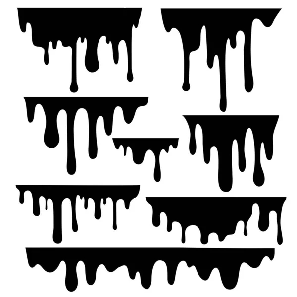 Dibujos animados gotas negras pintura gotas conjunto. Vector — Archivo Imágenes Vectoriales