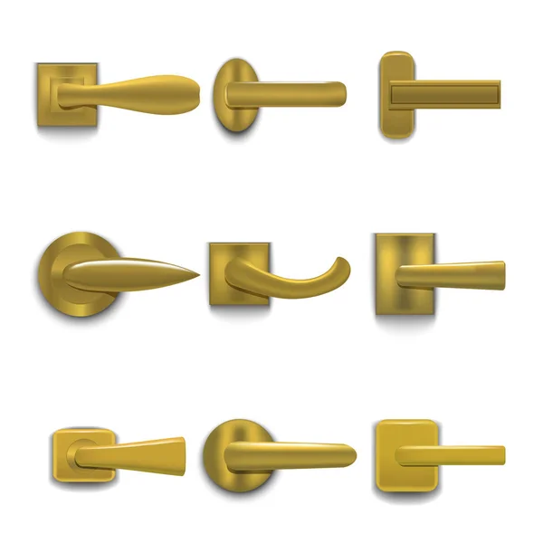 Realistic 3d Detailed Shiny Golden Door Handles Set. Vector — Stock vektor