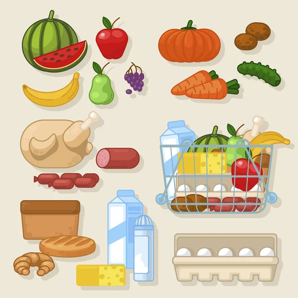 Cartoon Color Cooking Product Icon Set. Vector — Stock vektor