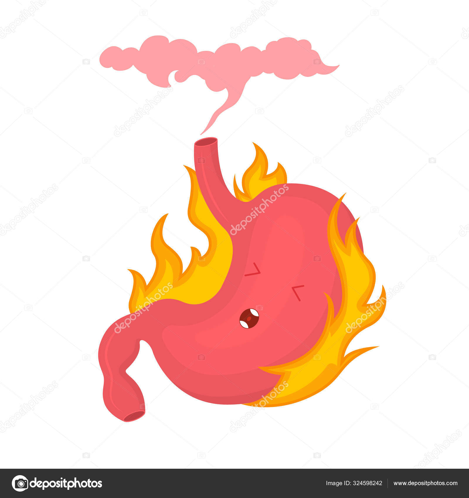 만화의 색 문자 역류 또는 속쓰림 개념이다. 벡터 스톡 벡터 - ©bigmouse 324598242