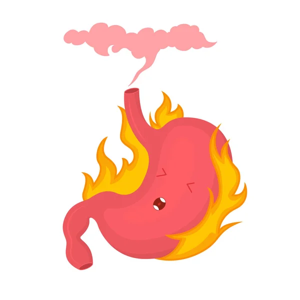Cartoon Color Character Acid Reflux ou Heartburn Concept. Vecteur — Image vectorielle