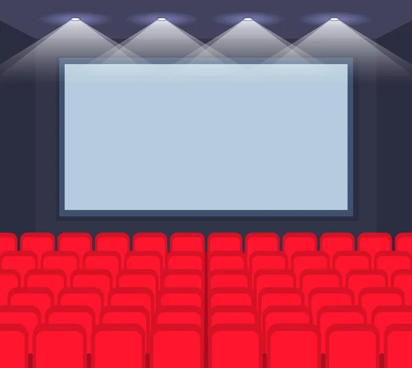 Cartoon Lege sjabloon Cinema Hall interieur binnen. Vector — Stockvector