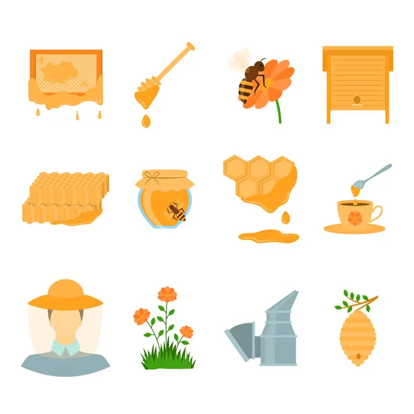 Cartoon Color Sweet Honey Icon Set. Vektor — Stockový vektor