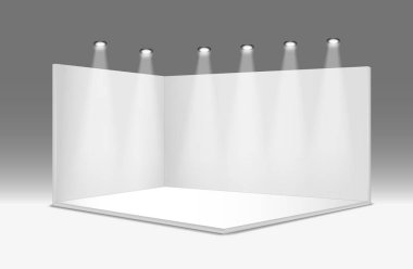 Gerçekçi Detaylı Beyaz Sergi Standı Şablon Moklonu. Vektör