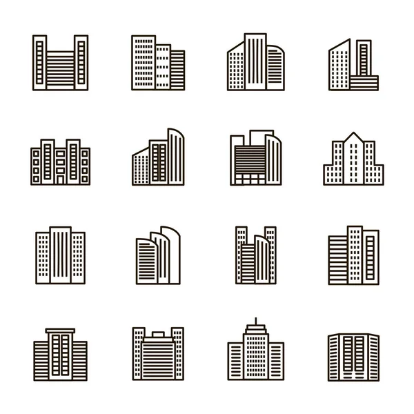 Edificios Firma Black Thin Line Icon Set. Vector — Archivo Imágenes Vectoriales